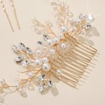 Load image into Gallery viewer, Miallo Gold 4Pcs/set Ceramic Flower Bridal Hair Comb Pin Handmade Rhinestone Pearl Side Comb Wedding Set Elegant Fashion Hair Jewelry HS-J7073G
