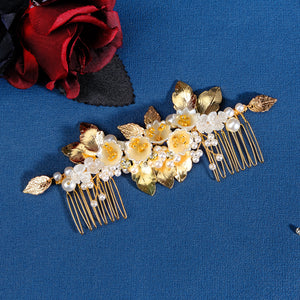 Miallo Exquisite Resin Flower Double Hair Comb Luxury Women Hair Accessories HS-J6818G