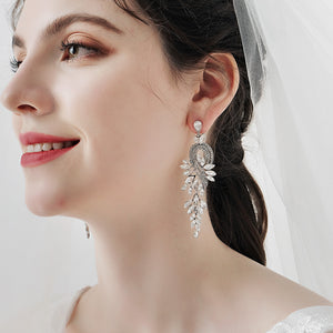 Miallo New Stylish Bohemia Silver Color Crystal Alloy Long Luxury Women Drop Earrings Wedding Bride Bridesmaids Dangle Earrings ERS-J4097S