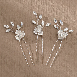 Miallo Exquisite Fashion alloy flower U Shaped Hairpins (3pcs/pack) Elegant Rhinestone Wedding Hair Accessories For Wedding Party HS-J6996S