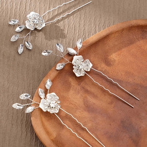 Miallo Exquisite Fashion alloy flower U Shaped Hairpins (3pcs/pack) Elegant Rhinestone Wedding Hair Accessories For Wedding Party HS-J6996S