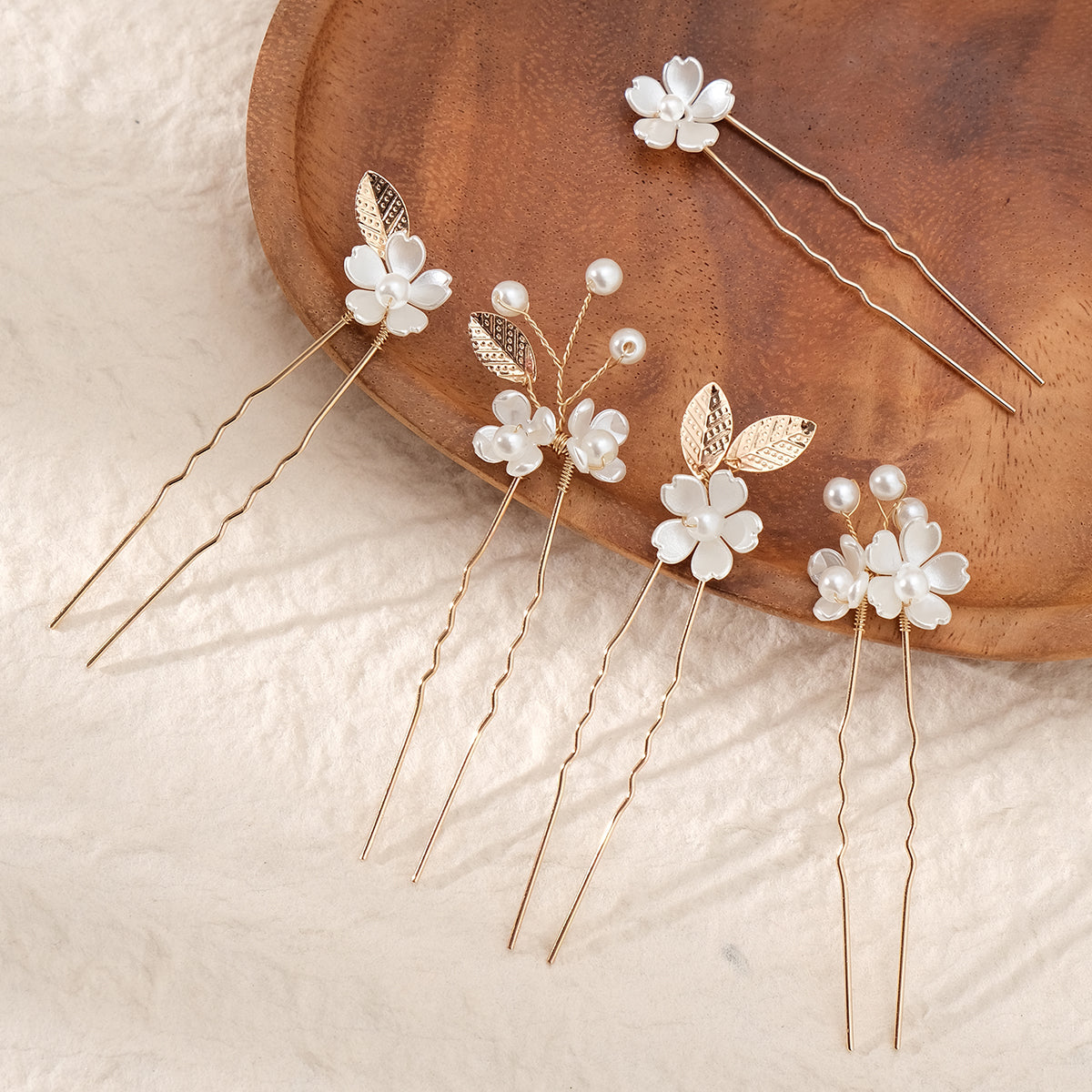 Miallo Vintage Pearl Flower Hair Pins (5pcs/pack) Gold Leaves Delicate Handmade Crystal Wedding Hair Accessories HS-J6990G
