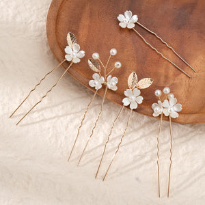 Miallo Vintage Pearl Flower Hair Pins (5pcs/pack) Gold Leaves Delicate Handmade Crystal Wedding Hair Accessories HS-J6990G