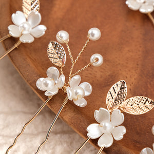Miallo Vintage Pearl Flower Hair Pins (5pcs/pack) Gold Leaves Delicate Handmade Crystal Wedding Hair Accessories HS-J6990G