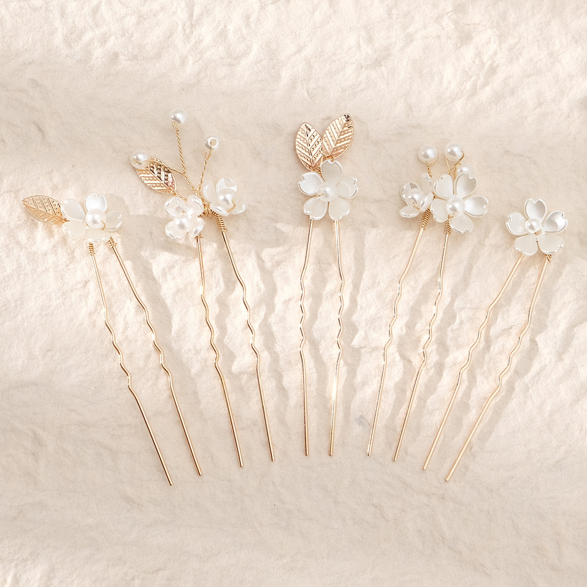 Miallo Vintage Pearl Flower Hair Pins (5pcs/pack) Gold Leaves Delicate Handmade Crystal Wedding Hair Accessories HS-J6990G