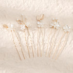 Load image into Gallery viewer, Miallo Vintage Pearl Flower Hair Pins (5pcs/pack) Gold Leaves Delicate Handmade Crystal Wedding Hair Accessories HS-J6990G
