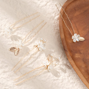 Miallo Vintage Pearl Flower Hair Pins (5pcs/pack) Gold Leaves Delicate Handmade Crystal Wedding Hair Accessories HS-J6990G