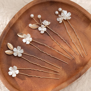 Miallo Vintage Pearl Flower Hair Pins (5pcs/pack) Gold Leaves Delicate Handmade Crystal Wedding Hair Accessories HS-J6990G