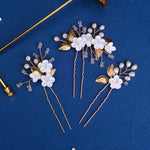 Load image into Gallery viewer, Miallo Delicate Rhinestone White Porcelain Flower Hairpins Sticks Styling Pins Wedding Bridal U Shaped Hair Fork HS-J7021G
