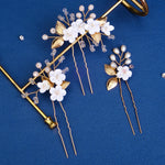 Load image into Gallery viewer, Miallo Delicate Rhinestone White Porcelain Flower Hairpins Sticks Styling Pins Wedding Bridal U Shaped Hair Fork HS-J7021G
