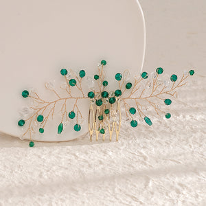 Miallo Simple Fashion Hair Comb Green Crystal Bead Hair Accessories HS-J6646
