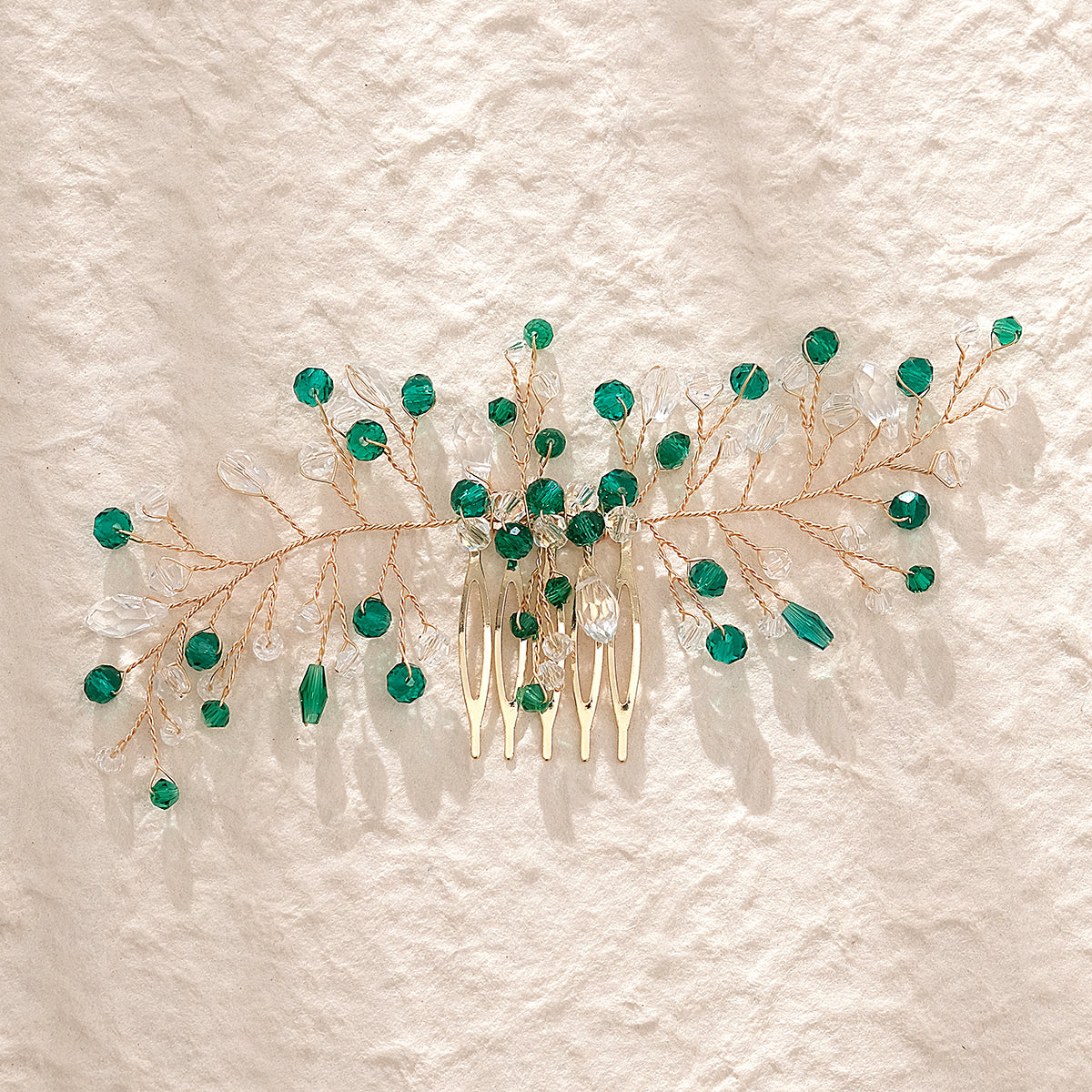 Miallo Simple Fashion Hair Comb Green Crystal Bead Hair Accessories HS-J6646