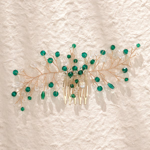 Miallo Simple Fashion Hair Comb Green Crystal Bead Hair Accessories HS-J6646