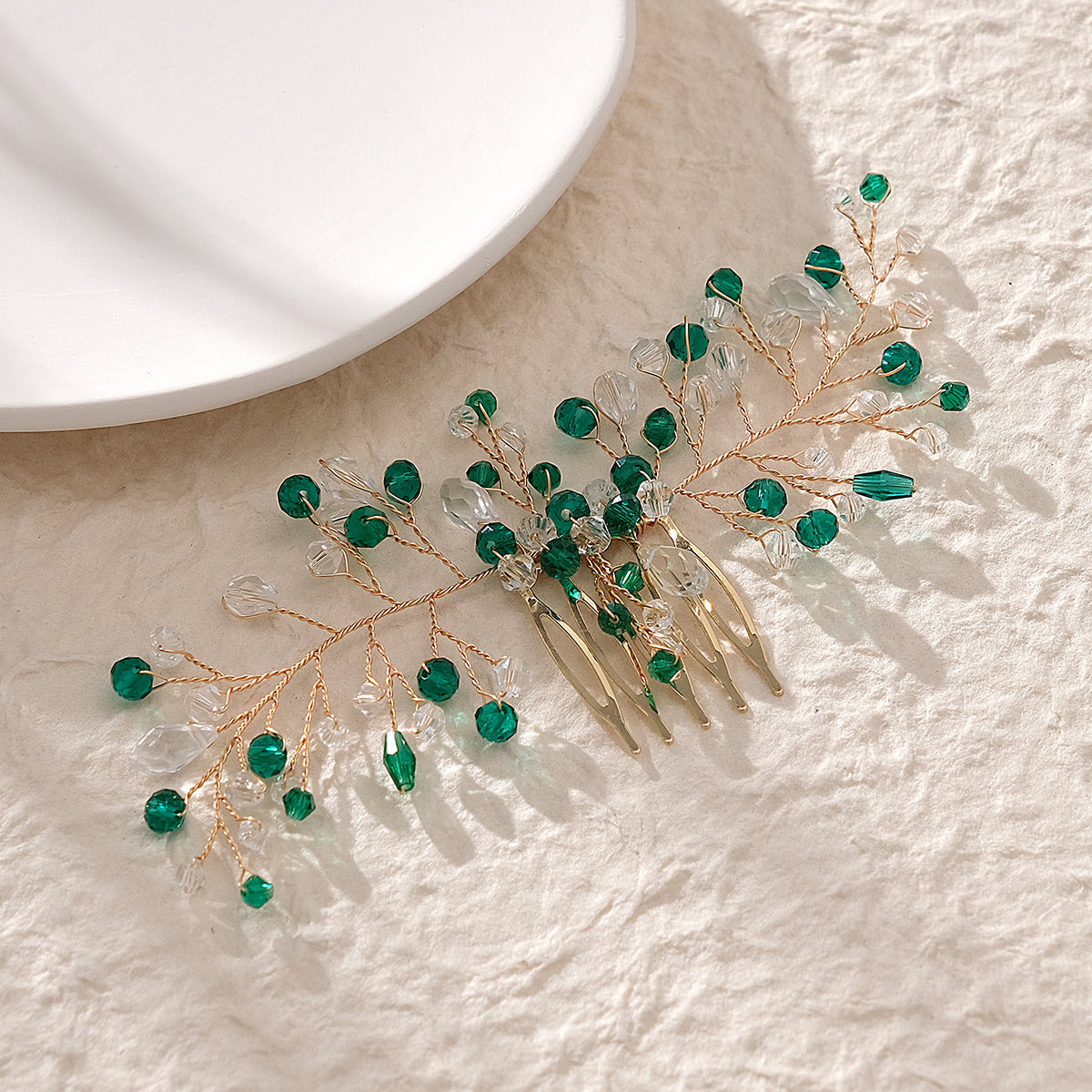 Miallo Simple Fashion Hair Comb Green Crystal Bead Hair Accessories HS-J6646