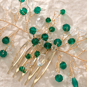 Miallo Simple Fashion Hair Comb Green Crystal Bead Hair Accessories HS-J6646