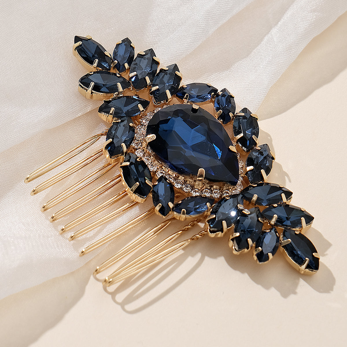 Miallo Luxury Fashion Handmade Wedding Party Hair Accessories Blue Color Crystal Bridal Hair Comb For Women And Girls HS-J7076GBLUE