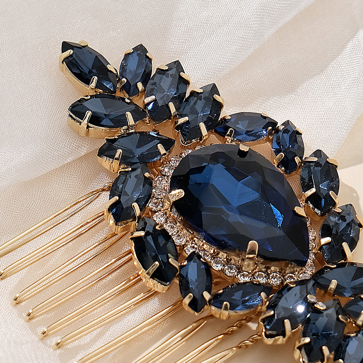 Miallo Luxury Fashion Handmade Wedding Party Hair Accessories Blue Color Crystal Bridal Hair Comb For Women And Girls HS-J7076GBLUE