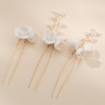 Load image into Gallery viewer, Miallo Exquisite Ceramic Flower Girls Hair Accessories Crystal Alloy U Shaped Hair Pins (3 pcs/pack) Bridal Wedding Hair Forks Women Jewelry HS-J7086G

