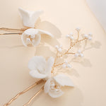 Load image into Gallery viewer, Miallo Exquisite Ceramic Flower Girls Hair Accessories Crystal Alloy U Shaped Hair Pins (3 pcs/pack) Bridal Wedding Hair Forks Women Jewelry HS-J7086G
