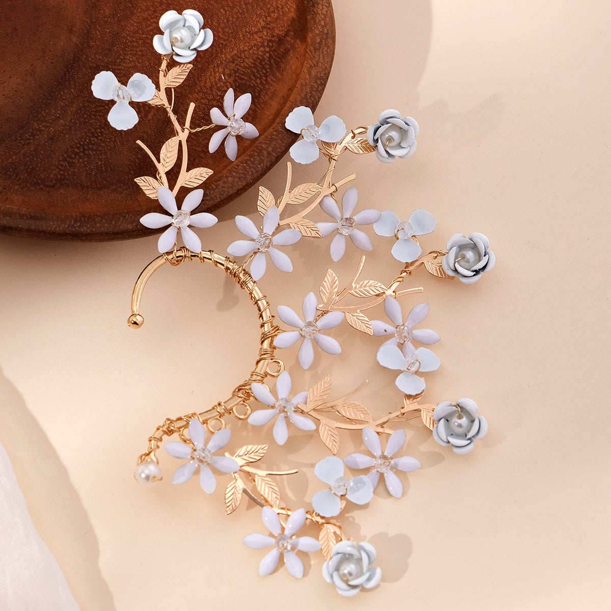 Miallo Delicate Handmade Rose Flower Branch Vine Leaf Elf Tassel Earrings Fashion Shiny Crystal Pearl Ear Jewelry ERS-J4283G