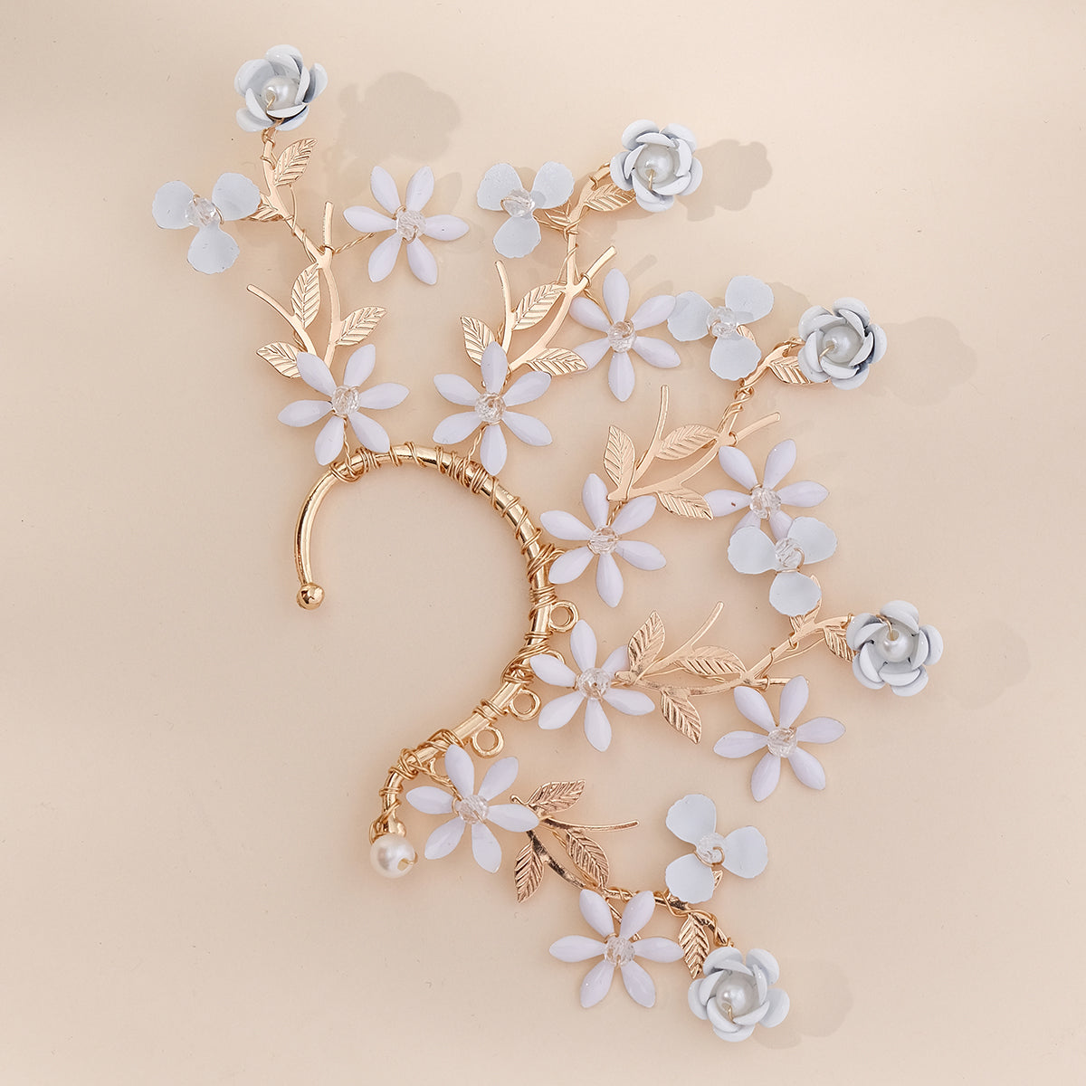 Miallo Delicate Handmade Rose Flower Branch Vine Leaf Elf Tassel Earrings Fashion Shiny Crystal Pearl Ear Jewelry ERS-J4283G