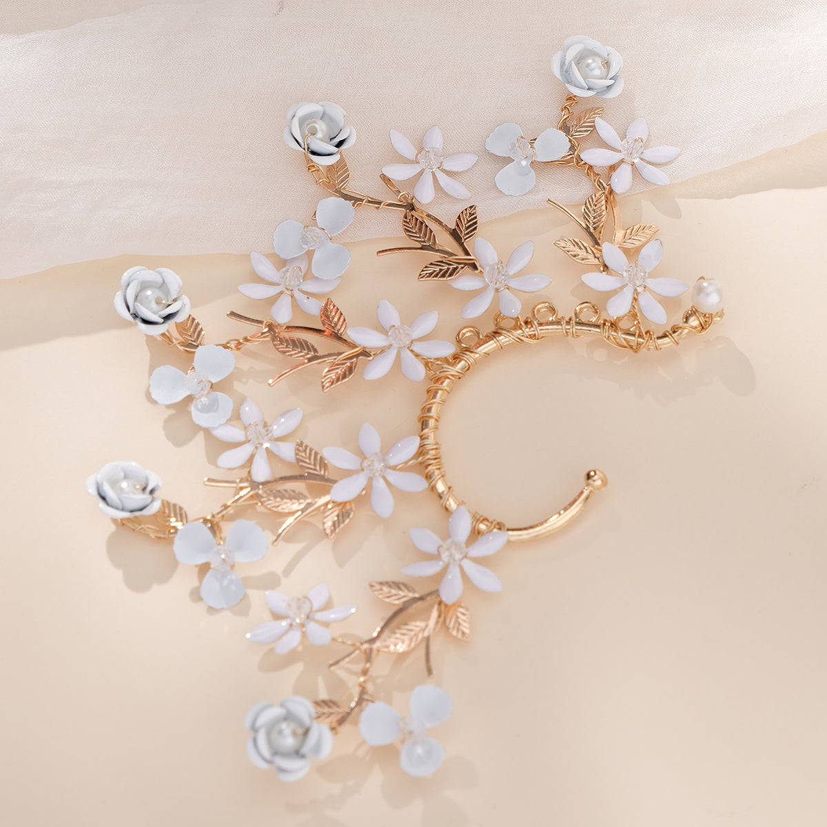 Miallo Delicate Handmade Rose Flower Branch Vine Leaf Elf Tassel Earrings Fashion Shiny Crystal Pearl Ear Jewelry ERS-J4283G