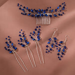 Load image into Gallery viewer, Miallo New Crystal Diamond Leaf Handcrafted Bridal Hairpin Set (5 pcs/set) Hair Accessories Hair Comb For Wedding Earrings HS-J7085SBLUE
