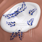 Load image into Gallery viewer, Miallo New Crystal Diamond Leaf Handcrafted Bridal Hairpin Set (5 pcs/set) Hair Accessories Hair Comb For Wedding Earrings HS-J7085SBLUE
