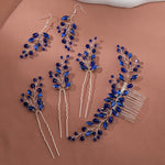 Load image into Gallery viewer, Miallo New Crystal Diamond Leaf Handcrafted Bridal Hairpin Set (5 pcs/set) Hair Accessories Hair Comb For Wedding Earrings HS-J7085SBLUE

