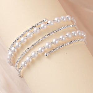 Miallo Stretch Bracelet Multi layer Crystals Pearl Elastic Opening Adjustable Size Spiral Wrap Bangle Band for Women Girls Wedding BS-J5484S