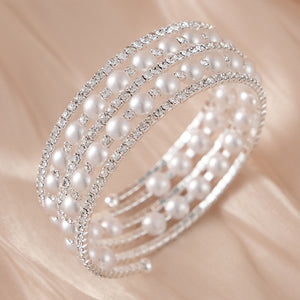 Miallo Stretch Bracelet Multi layer Crystals Pearl Elastic Opening Adjustable Size Spiral Wrap Bangle Band for Women Girls Wedding BS-J5484S