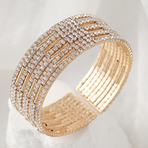Miallo Shimmering Rhinestone Embellished Wide Bracelet Stylish for Women's Wedding Celebrations and Formal Events BS-J5481G