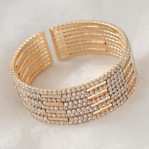 Miallo Shimmering Rhinestone Embellished Wide Bracelet Stylish for Women's Wedding Celebrations and Formal Events BS-J5481G