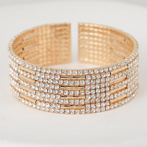 Miallo Shimmering Rhinestone Embellished Wide Bracelet Stylish for Women's Wedding Celebrations and Formal Events BS-J5481G