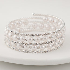 Miallo Stretch Bracelet Multi layer Crystals Pearl Elastic Opening Adjustable Size Spiral Wrap Bangle Band for Women Girls Wedding BS-J5484S