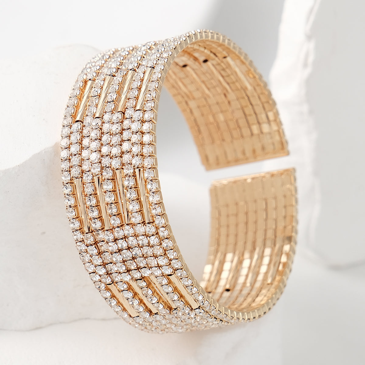 Miallo Shimmering Rhinestone Embellished Wide Bracelet Stylish for Women's Wedding Celebrations and Formal Events BS-J5481G