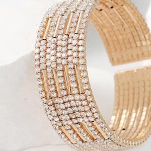 Miallo Shimmering Rhinestone Embellished Wide Bracelet Stylish for Women's Wedding Celebrations and Formal Events BS-J5481G