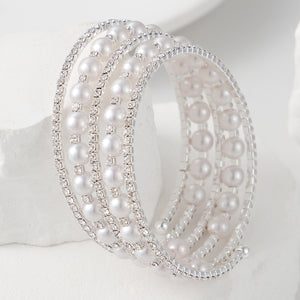 Miallo Stretch Bracelet Multi layer Crystals Pearl Elastic Opening Adjustable Size Spiral Wrap Bangle Band for Women Girls Wedding BS-J5484S