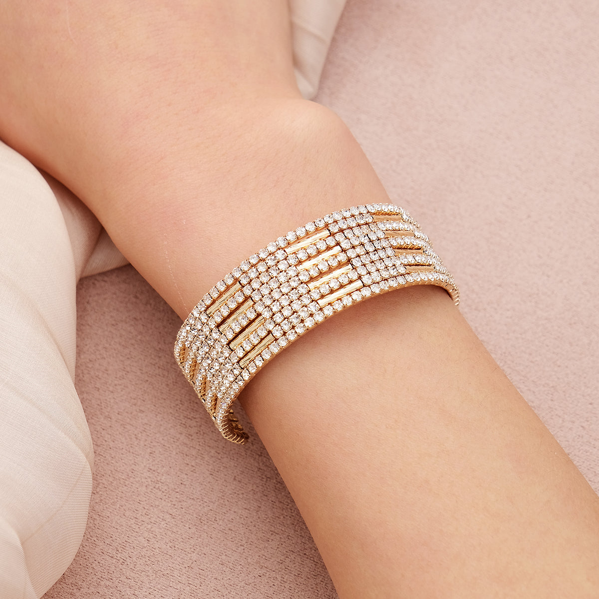 Miallo Shimmering Rhinestone Embellished Wide Bracelet Stylish for Women's Wedding Celebrations and Formal Events BS-J5481G
