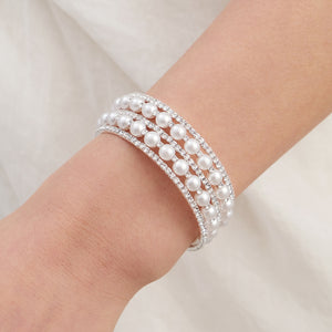 Miallo Stretch Bracelet Multi layer Crystals Pearl Elastic Opening Adjustable Size Spiral Wrap Bangle Band for Women Girls Wedding BS-J5484S