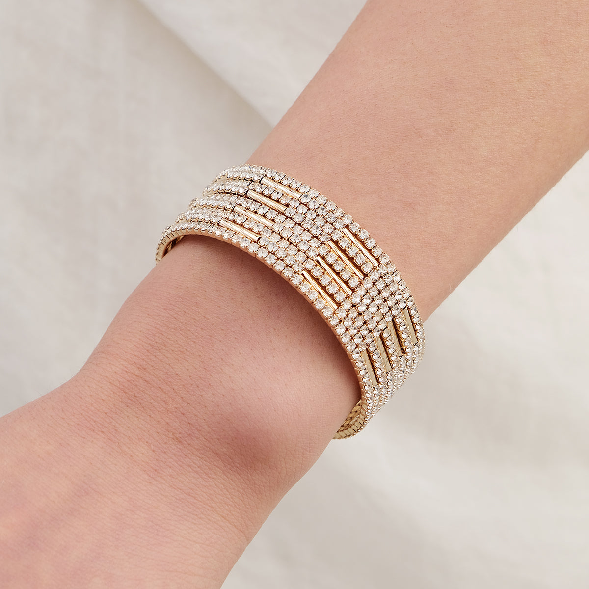 Miallo Shimmering Rhinestone Embellished Wide Bracelet Stylish for Women's Wedding Celebrations and Formal Events BS-J5481G