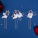 Load image into Gallery viewer, Miallo Delicate Rhinestone White Porcelain Flower Hairpins Sticks Styling Pins Wedding Bridal U Shaped Hair Fork HS-J7021G
