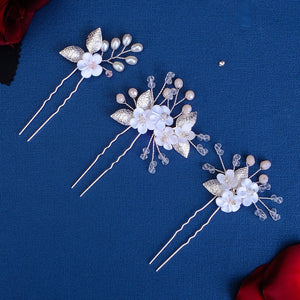 Miallo Delicate Rhinestone White Porcelain Flower Hairpins Sticks Styling Pins Wedding Bridal U Shaped Hair Fork HS-J7021G