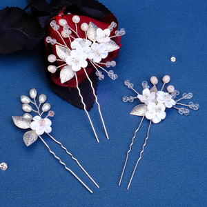 Miallo Delicate Rhinestone White Porcelain Flower Hairpins Sticks Styling Pins Wedding Bridal U Shaped Hair Fork HS-J7021G