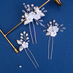 Load image into Gallery viewer, Miallo Delicate Rhinestone White Porcelain Flower Hairpins Sticks Styling Pins Wedding Bridal U Shaped Hair Fork HS-J7021G
