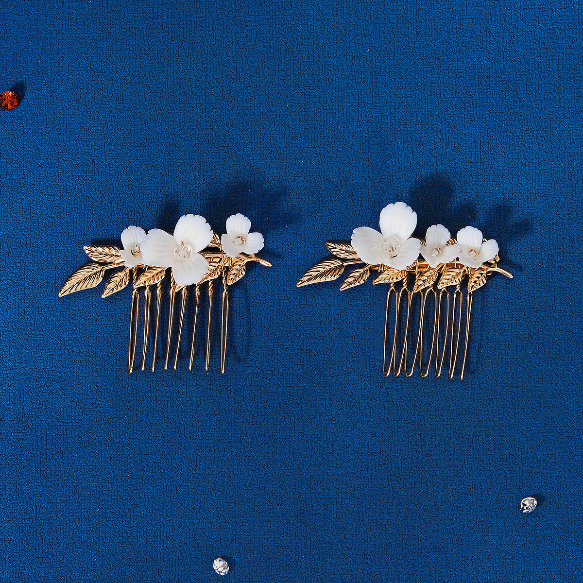 Miallo Simple Handmade Ceramic Flower Hair Combs (2 pcs/park) Exquisite Alloy Leaf Hair Accessories Elegant Women Jewelry HS-J6707G