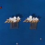 Load image into Gallery viewer, Miallo Simple Handmade Ceramic Flower Hair Combs (2 pcs/park) Exquisite Alloy Leaf Hair Accessories Elegant Women Jewelry HS-J6707G
