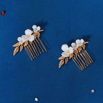 Load image into Gallery viewer, Miallo Simple Handmade Ceramic Flower Hair Combs (2 pcs/park) Exquisite Alloy Leaf Hair Accessories Elegant Women Jewelry HS-J6707G
