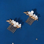 Load image into Gallery viewer, Miallo Simple Handmade Ceramic Flower Hair Combs (2 pcs/park) Exquisite Alloy Leaf Hair Accessories Elegant Women Jewelry HS-J6707G

