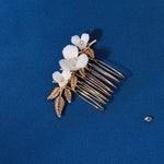 Load image into Gallery viewer, Miallo Simple Handmade Ceramic Flower Hair Combs (2 pcs/park) Exquisite Alloy Leaf Hair Accessories Elegant Women Jewelry HS-J6707G

